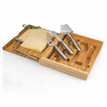 Soiree Bamboo Cutting Board w/ Cheese Wire & 3 Tools In Lidded Box